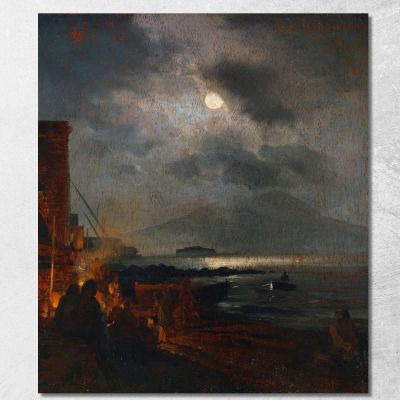 Fishermen In The Bay Of Naples By Moonlight Oswald Achenbach oac17 canvas print 