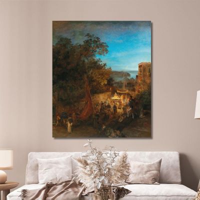 Ischia – Feast Of St. Anne In Casamicciola Oswald Achenbach oac25 canvas print 