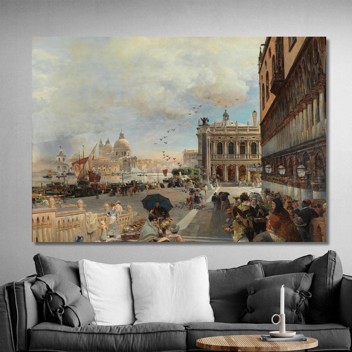 Venice: A View Of The Piazzetta With The Biblioteca Marciana Santa Maria Della Salute And The Dogana Oswald Achenbach oac34 can
