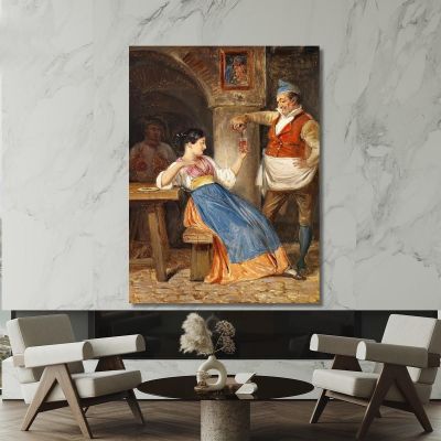 Innkeeper Pouring Red Wine For A Young Italian Woman Wilhelm Marstrand wmr36 canvas print 