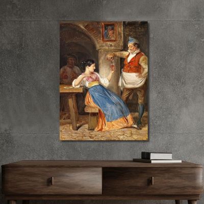 Innkeeper Pouring Red Wine For A Young Italian Woman Wilhelm Marstrand wmr36 canvas print 