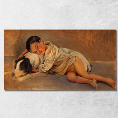 Neapolitan Boy And Dog. Study For "The Neapolitan Way Of Life" Wilhelm Marstrand wmr44 canvas print 
