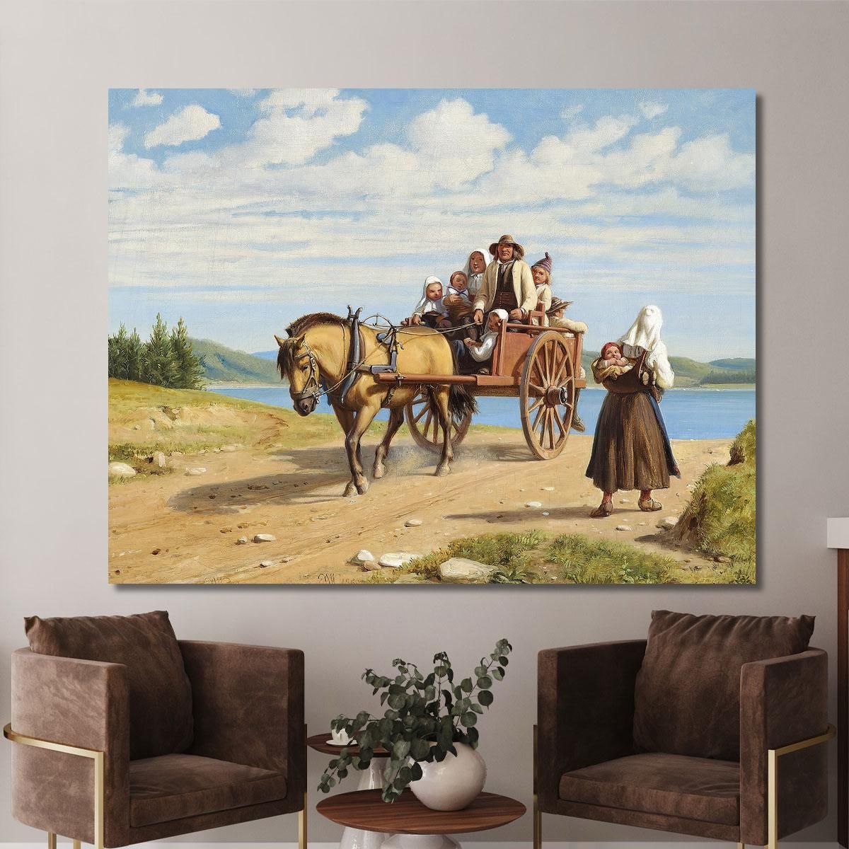 Scene From Leksand With Dalarna Farmers On A Sunday Outing In A Horse-Drawn Carriage Wilhelm Marstrand wmr46 canvas print 