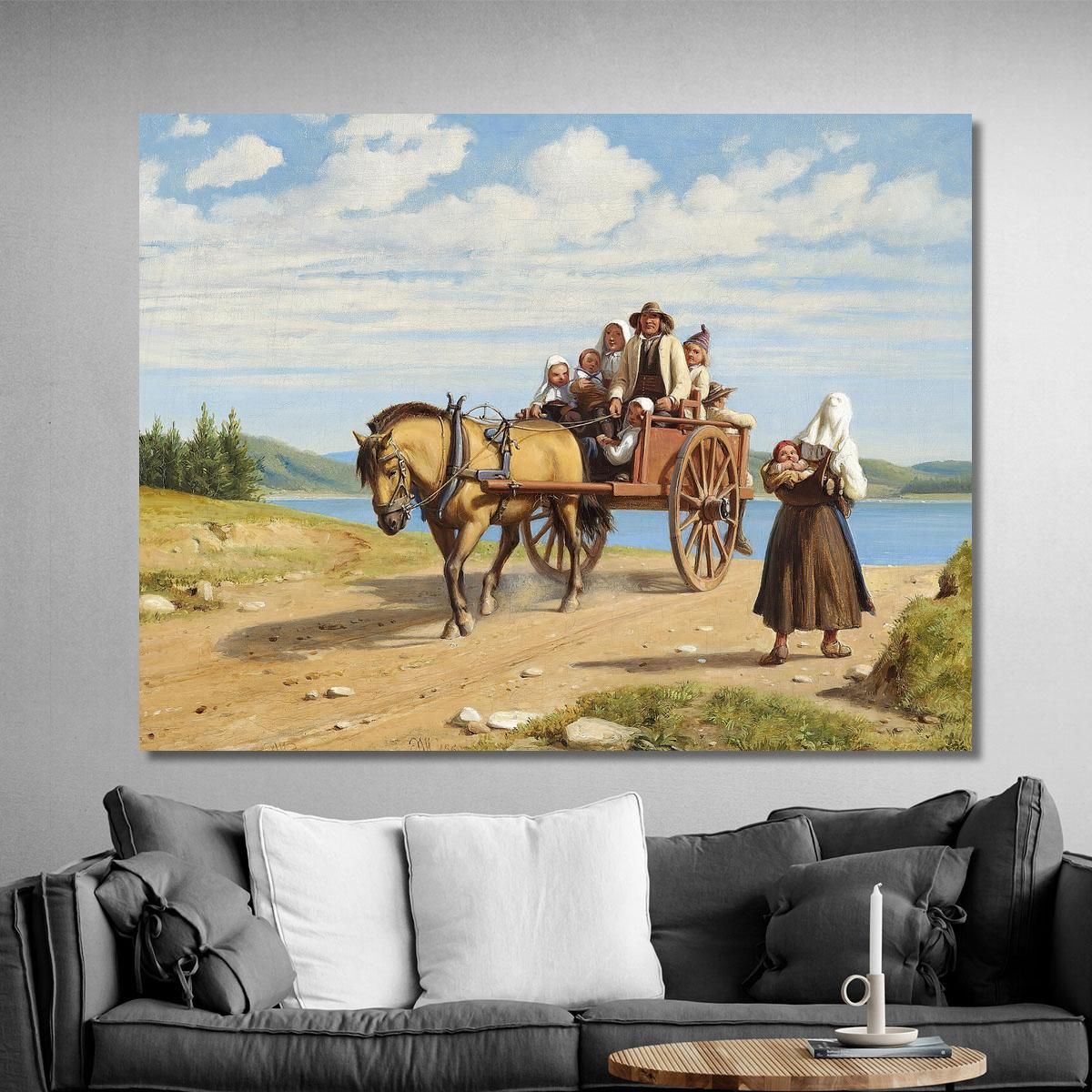 Scene From Leksand With Dalarna Farmers On A Sunday Outing In A Horse-Drawn Carriage Wilhelm Marstrand wmr46 canvas print 