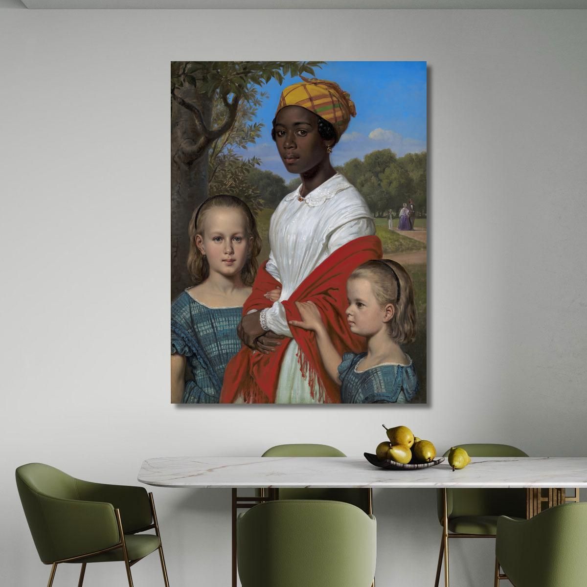Portrait Of Otto Marstrand'S Two Daughters And Their West Indian Nanny Justina Antoine Wilhelm Marstrand wmr51 canvas print 