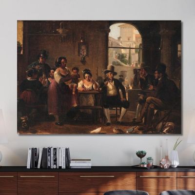 From A Roman Osteria. Pipe-Smoking Hunters And Italian Women Wilhelm Marstrand wmr74 canvas print 
