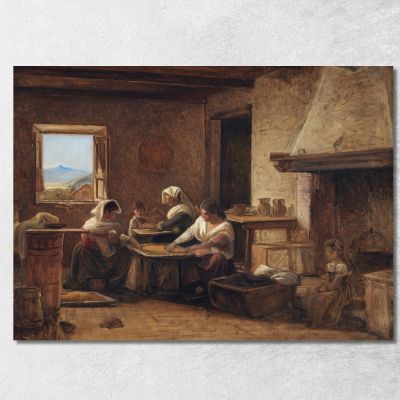 Women Working In The Kitchen Of A Farmhouse Near Olevano Italy Wilhelm Marstrand wmr75 canvas print 