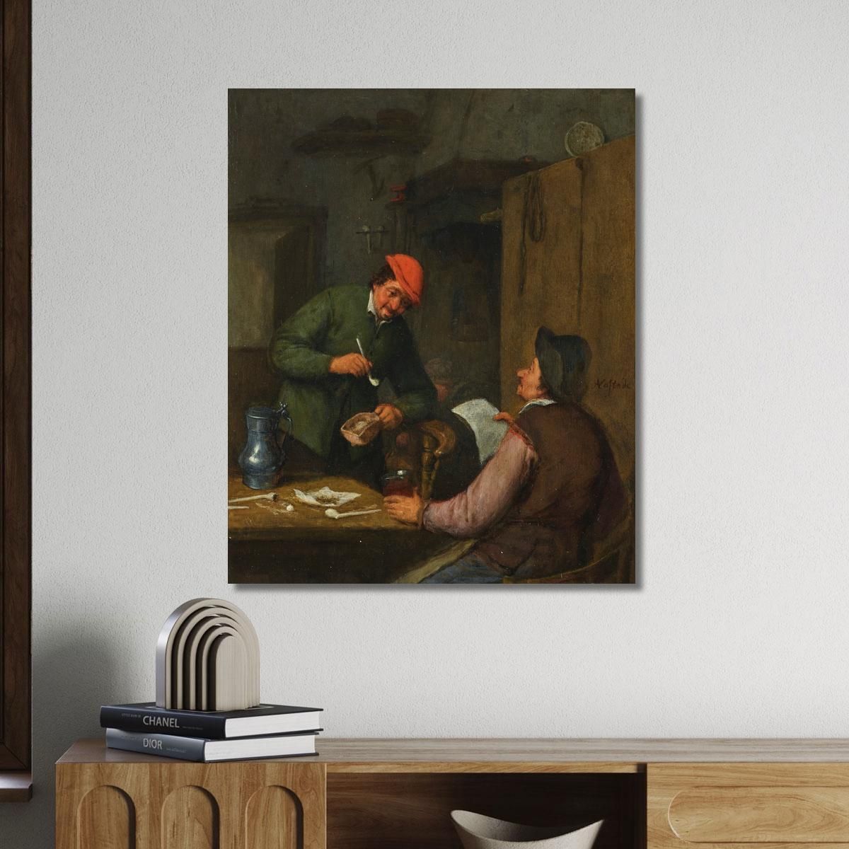 Two Peasants Smoking Drinking And Reading At An Inn Adriaen van Ostade avo64 canvas print 