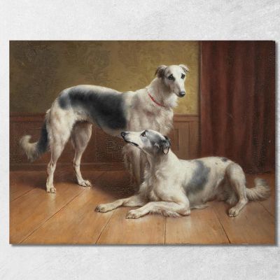 A Pair Of Borzois In An Interior Carl Reichert crc7 canvas print 