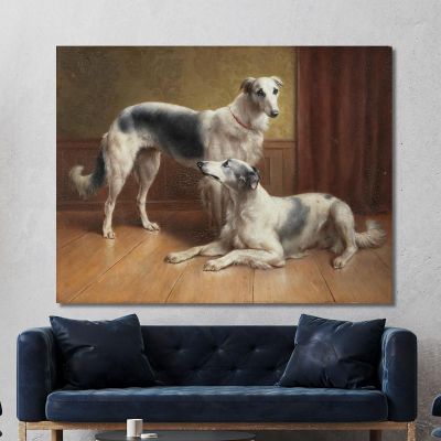 A Pair Of Borzois In An Interior Carl Reichert crc7 canvas print 