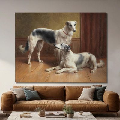 A Pair Of Borzois In An Interior Carl Reichert crc7 canvas print 
