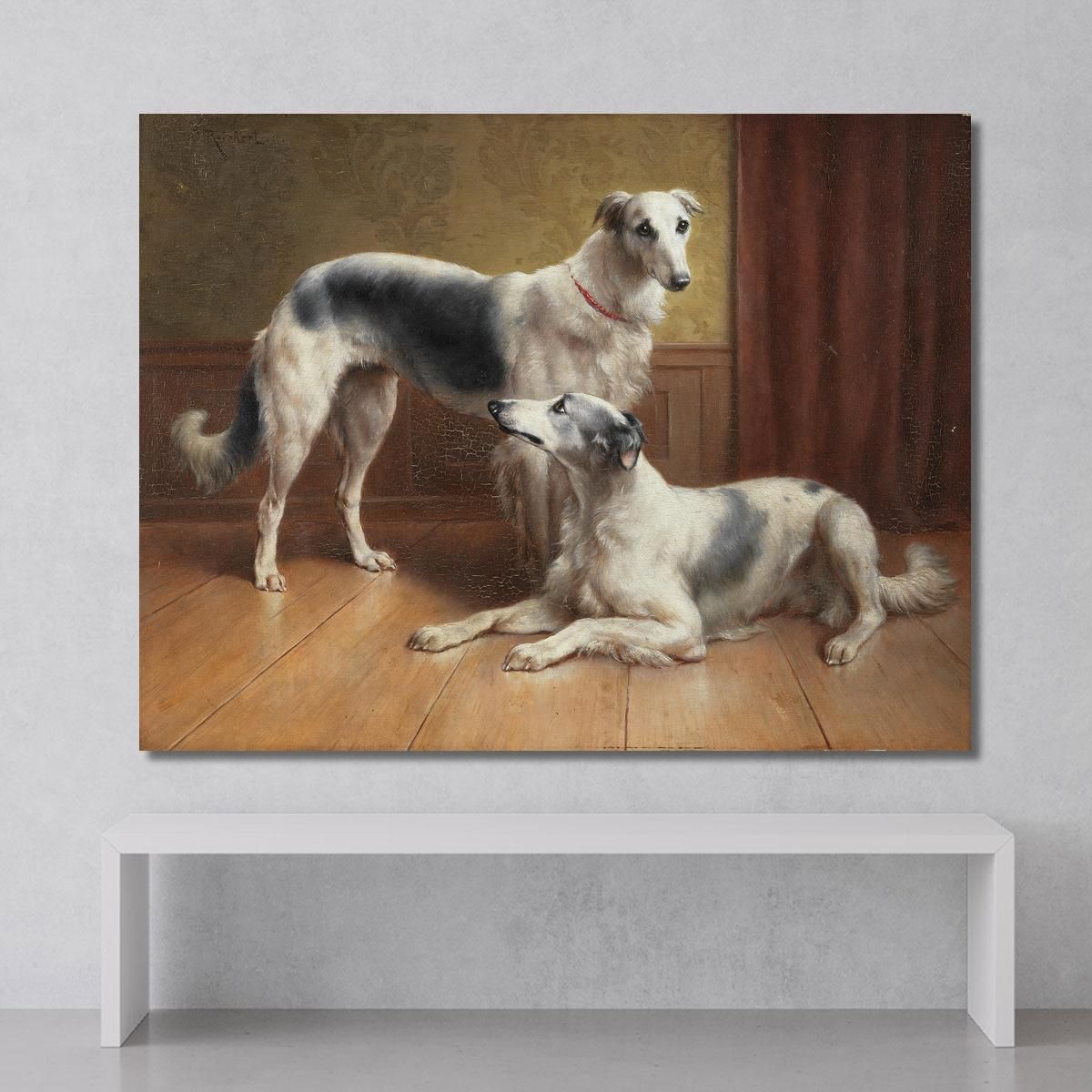 A Pair Of Borzois In An Interior Carl Reichert crc7 canvas print 