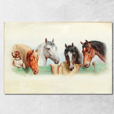 A Dog And Four Horses Carl Reichert crc22 canvas print 