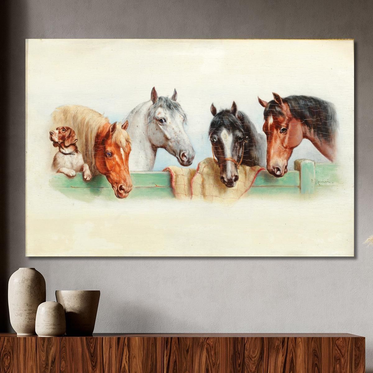 A Dog And Four Horses Carl Reichert crc22 canvas print 