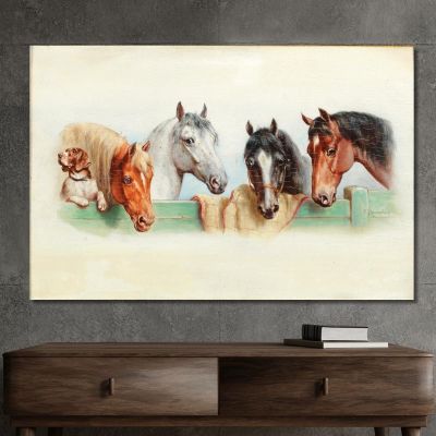 A Dog And Four Horses Carl Reichert crc22 canvas print 