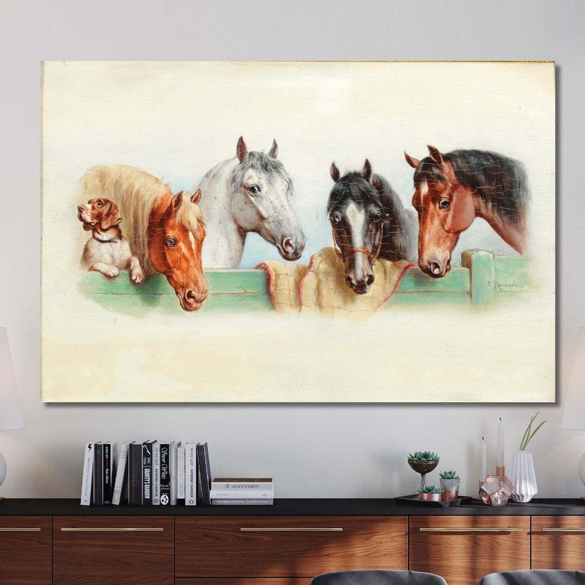 A Dog And Four Horses Carl Reichert crc22 canvas print 