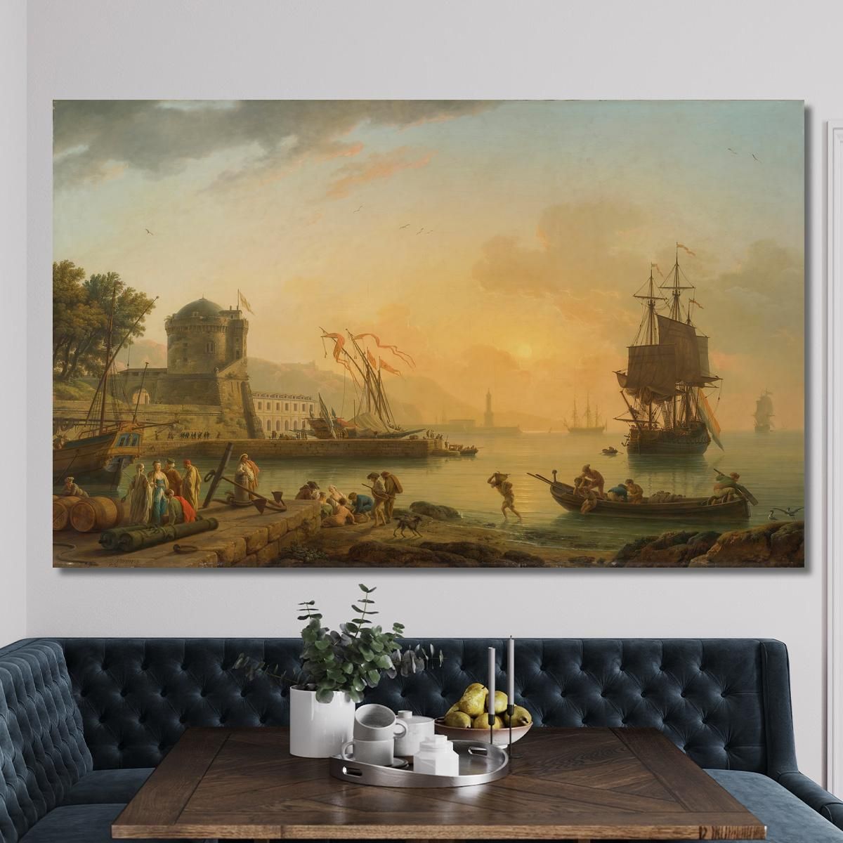 A Grand View Of The Sea Shore Enriched With Buildings Shipping And Figures Claude-Joseph Vernet cjv3 canvas print 