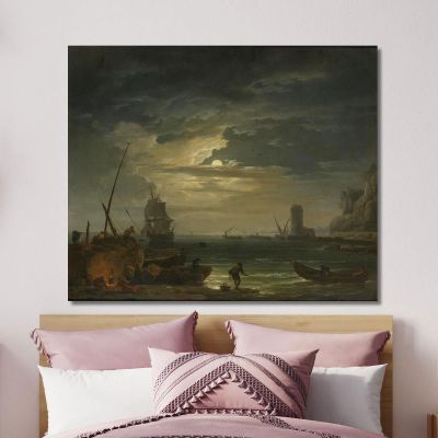 A Mediterranean Inlet By Moonlight Claude-Joseph Vernet cjv6 canvas print 