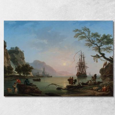 Fishing Port At Dawn Morning Claude-Joseph Vernet cjv17 canvas print 