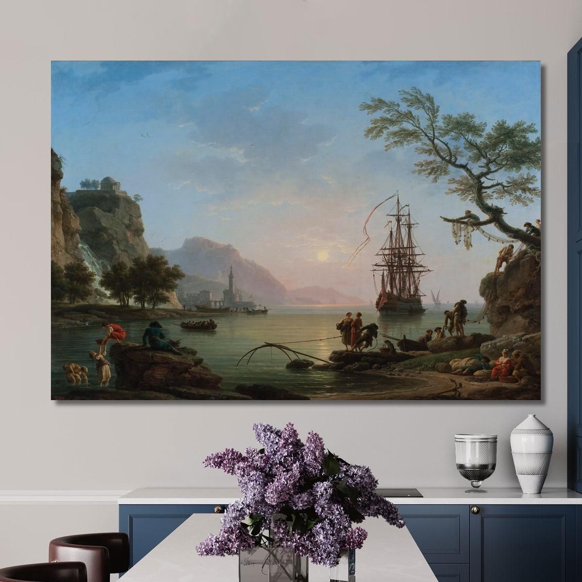 Fishing Port At Dawn Morning Claude-Joseph Vernet cjv17 canvas print 