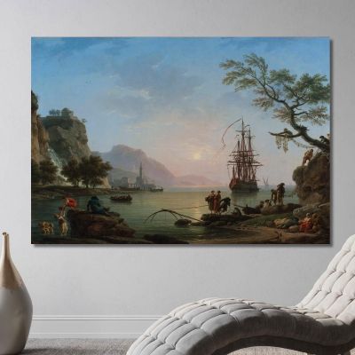 Fishing Port At Dawn Morning Claude-Joseph Vernet cjv17 canvas print 