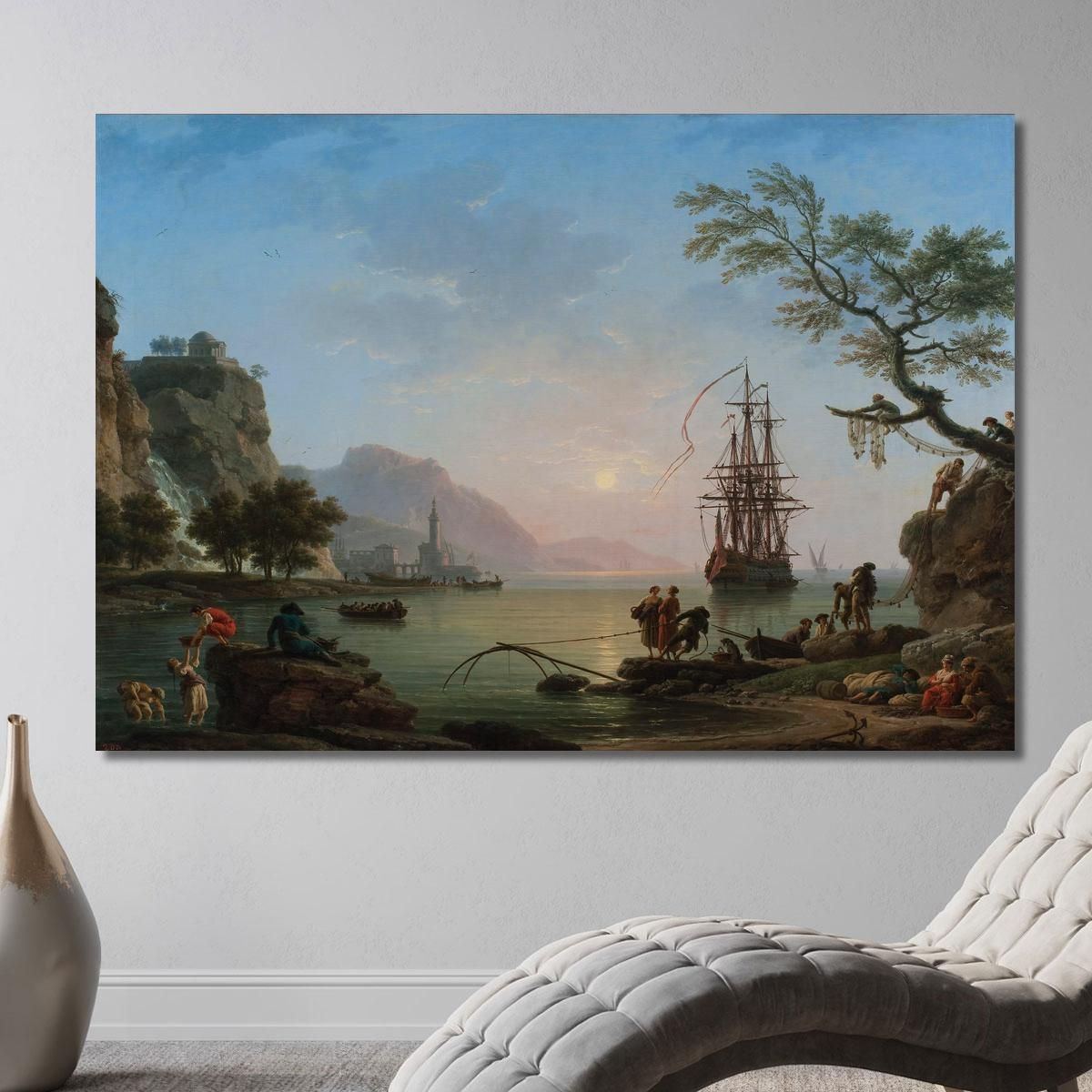 Fishing Port At Dawn Morning Claude-Joseph Vernet cjv17 canvas print 