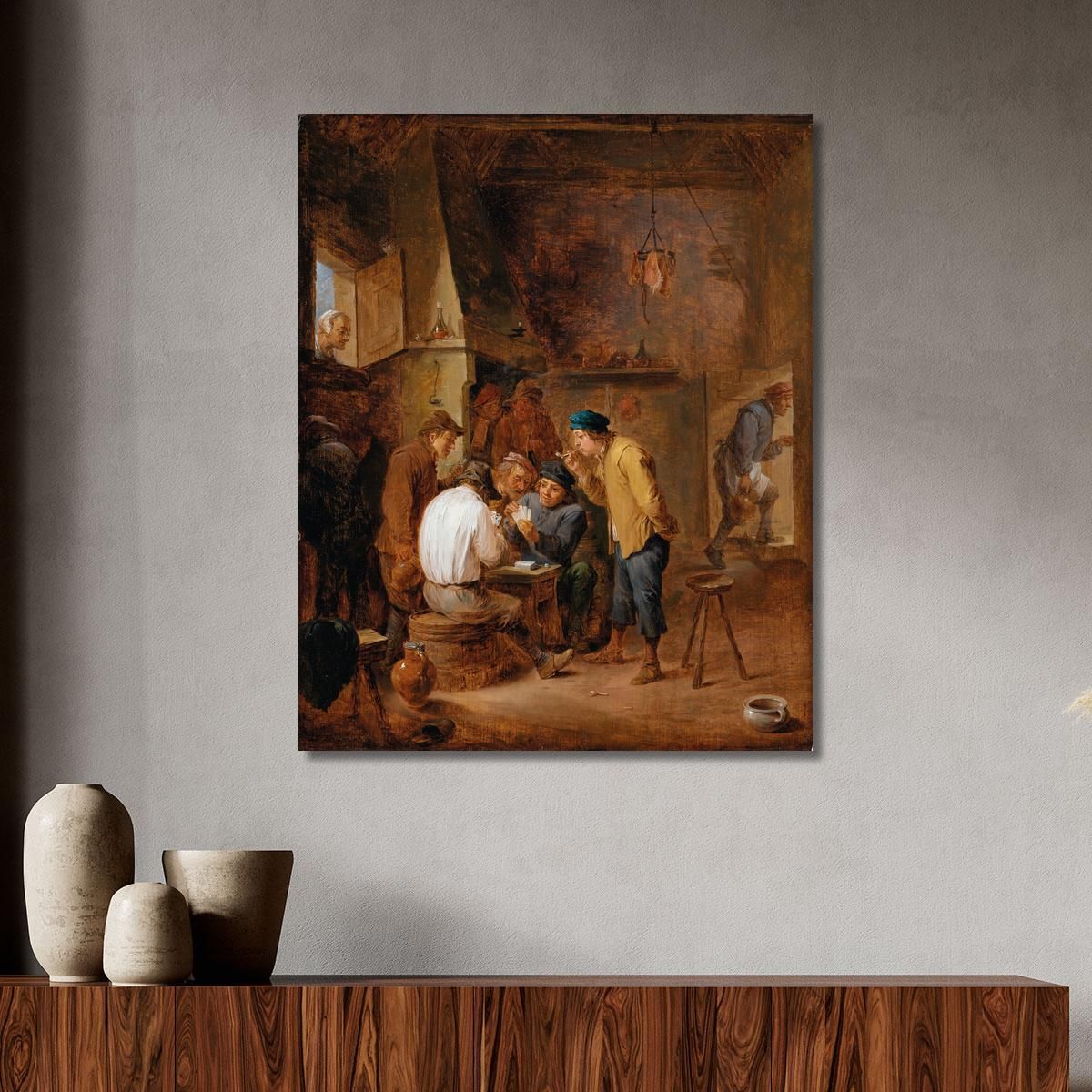 A Tavern Interior With Boors Playing Cards David Teniers The Younger dty16 canvas print 