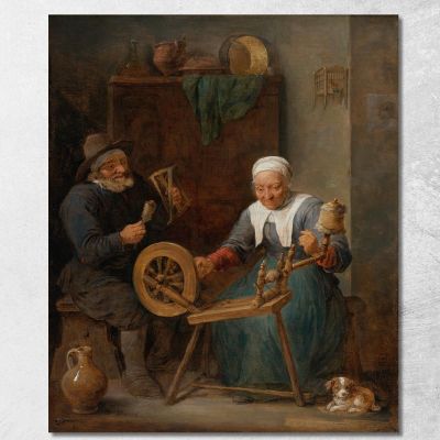 An Elderly Couple Spinning Wool In An Interior David Teniers The Younger dty22 canvas print 