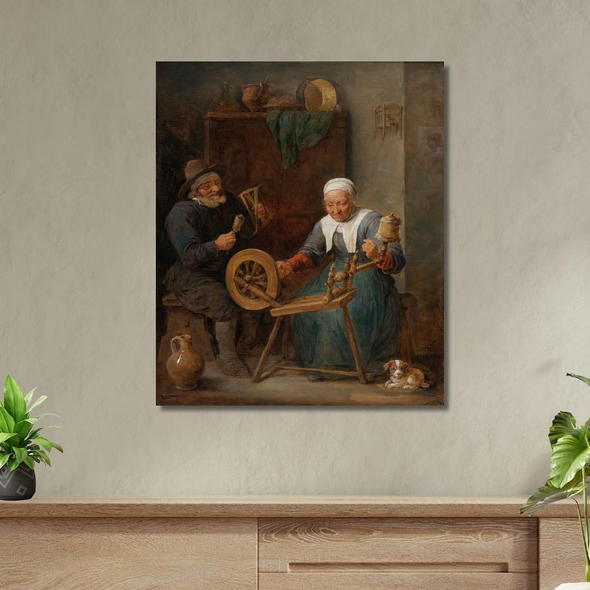 An Elderly Couple Spinning Wool In An Interior David Teniers The Younger dty22 canvas print 