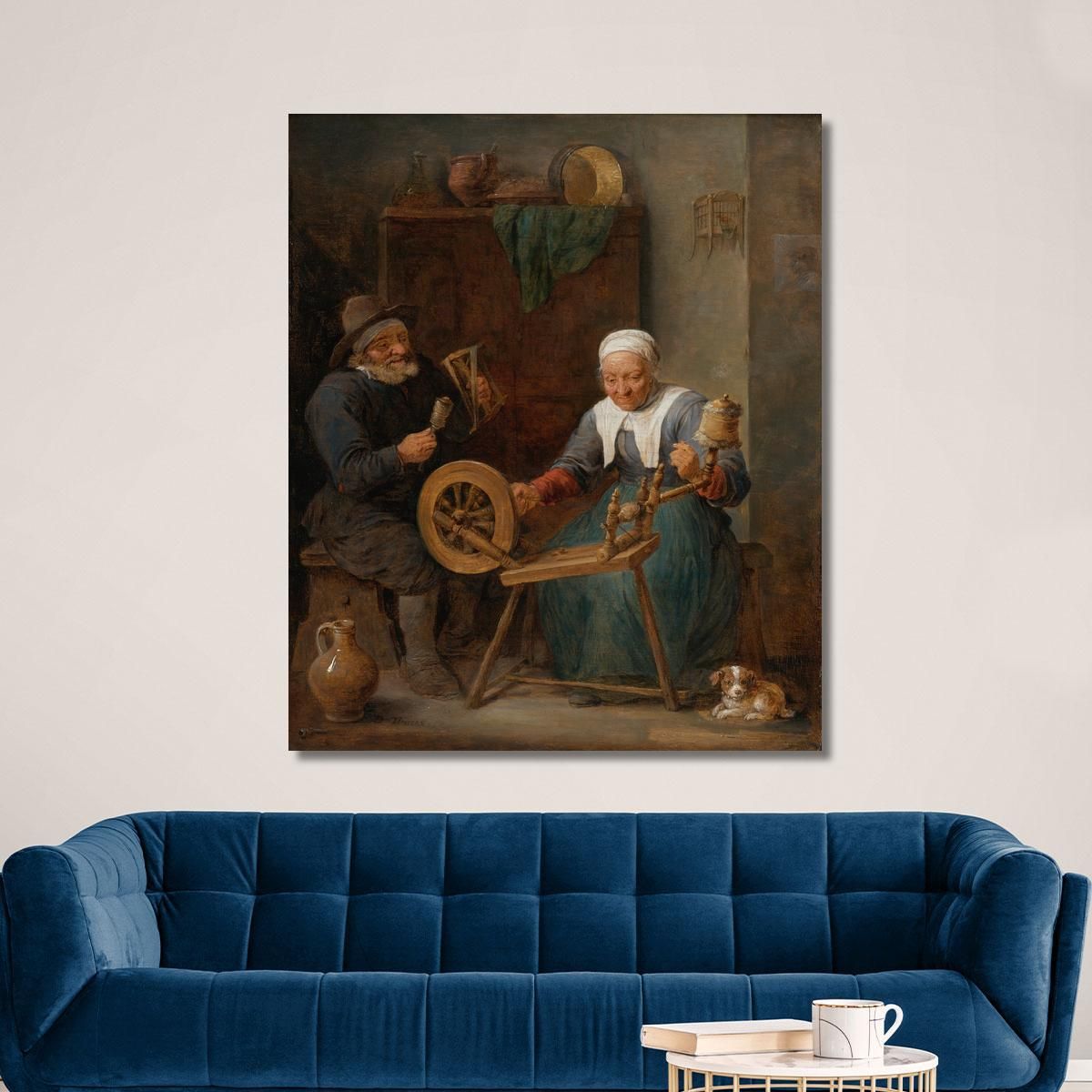 An Elderly Couple Spinning Wool In An Interior David Teniers The Younger dty22 canvas print 