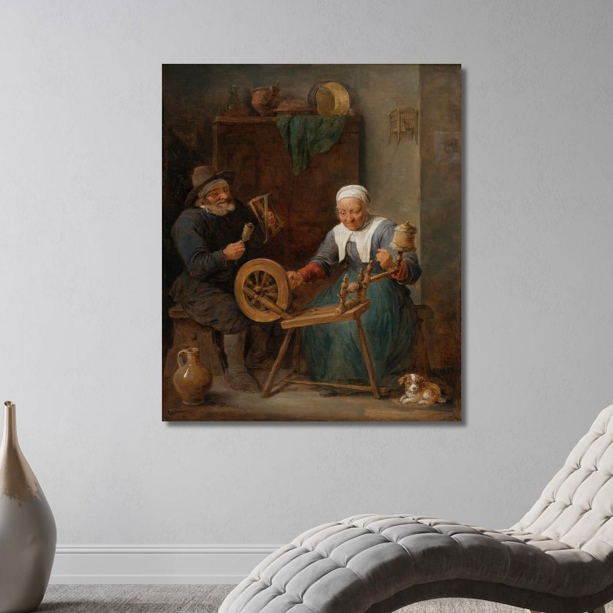 An Elderly Couple Spinning Wool In An Interior David Teniers The Younger dty22 canvas print 