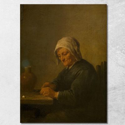 An Old Woman Cutting Tobacco David Teniers The Younger dty25 canvas print 