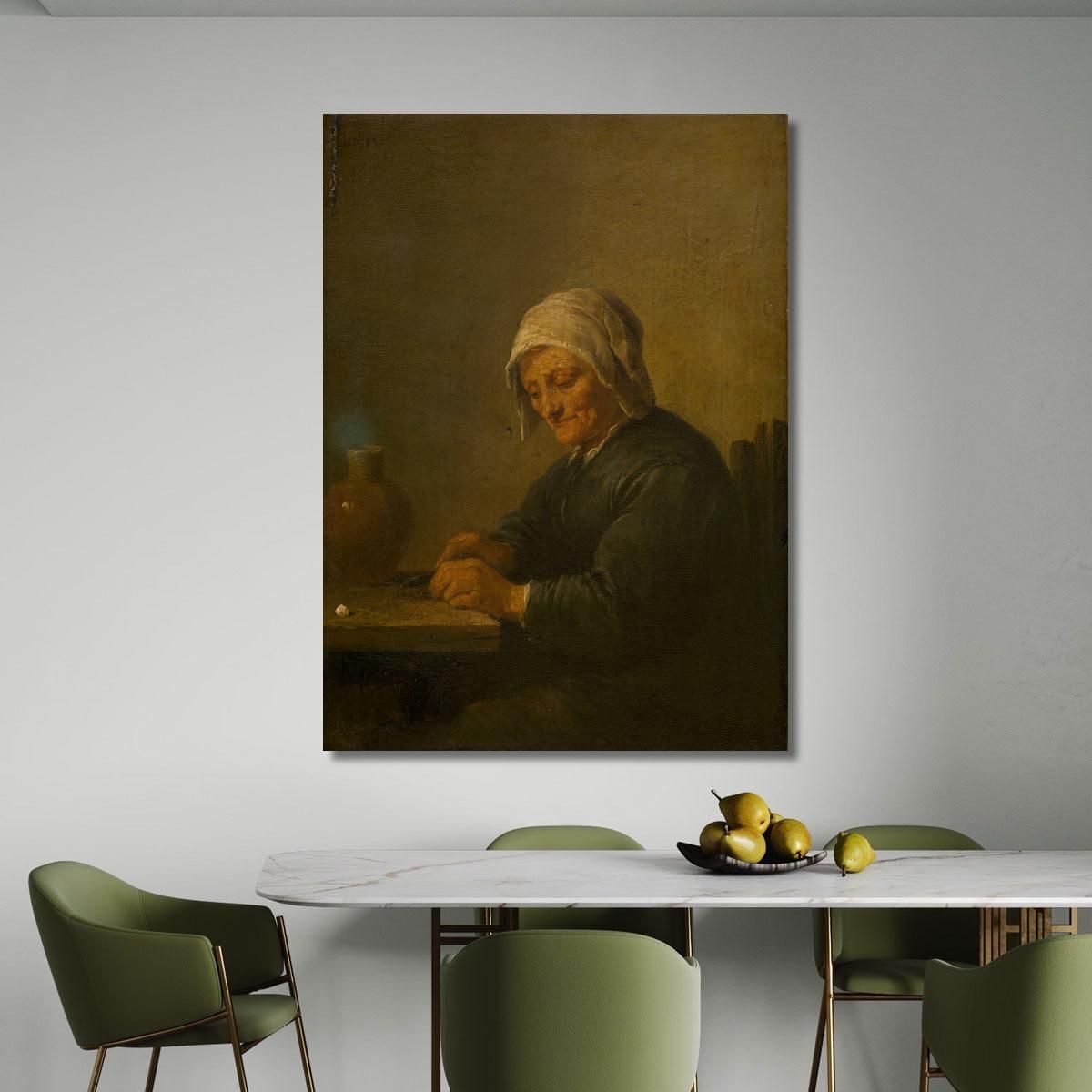 An Old Woman Cutting Tobacco David Teniers The Younger dty25 canvas print 