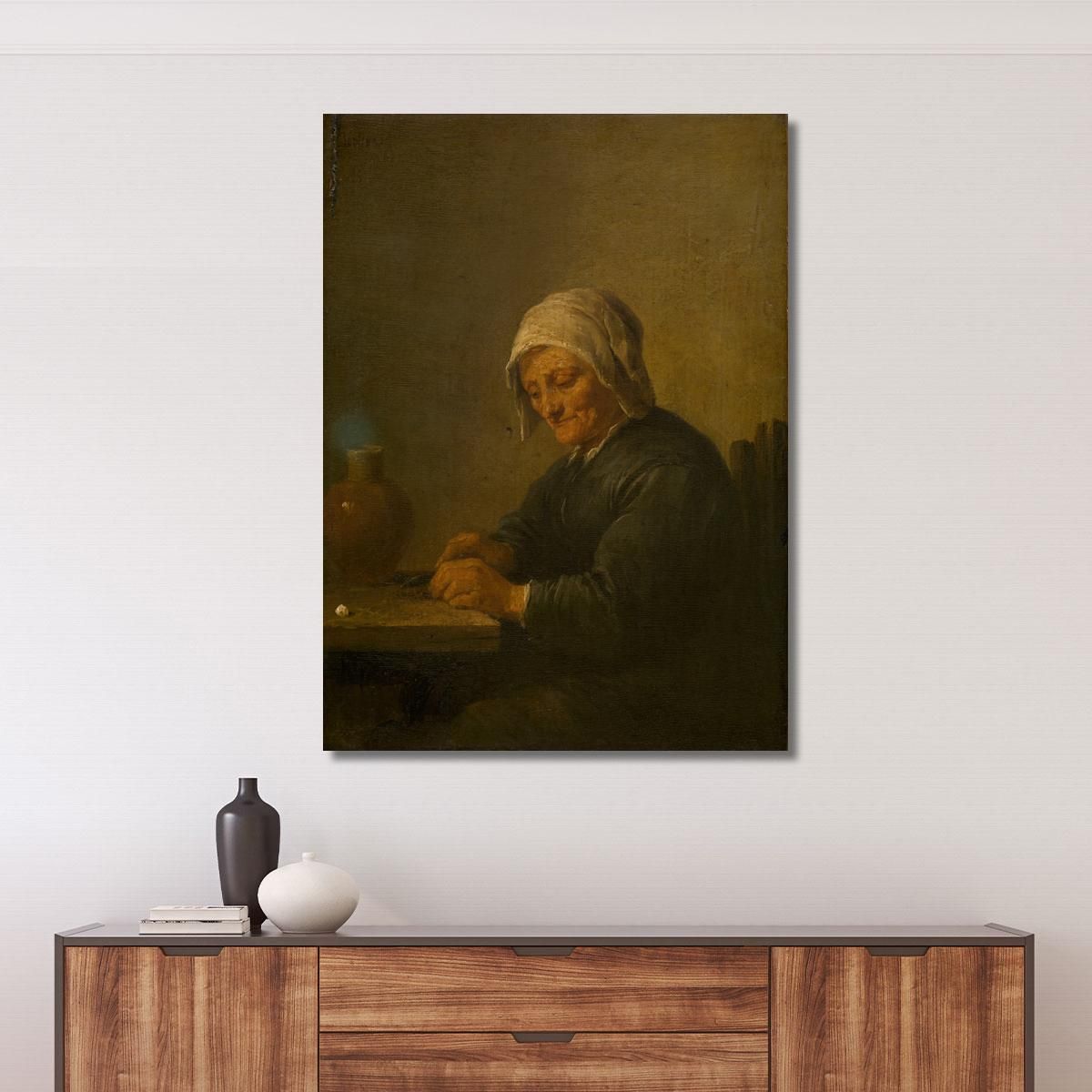 An Old Woman Cutting Tobacco David Teniers The Younger dty25 canvas print 