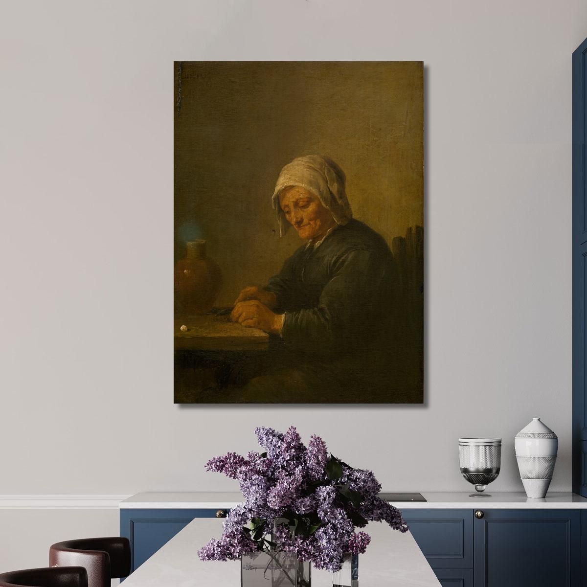 An Old Woman Cutting Tobacco David Teniers The Younger dty25 canvas print 
