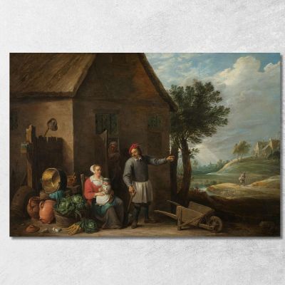 Husbandman At A Cottage Door With A Seated Woman And Child David Teniers The Younger dty42 canvas print 