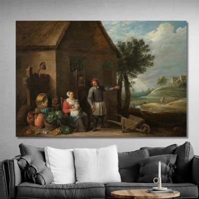 Husbandman At A Cottage Door With A Seated Woman And Child David Teniers The Younger dty42 canvas print 