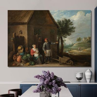 Husbandman At A Cottage Door With A Seated Woman And Child David Teniers The Younger dty42 canvas print 