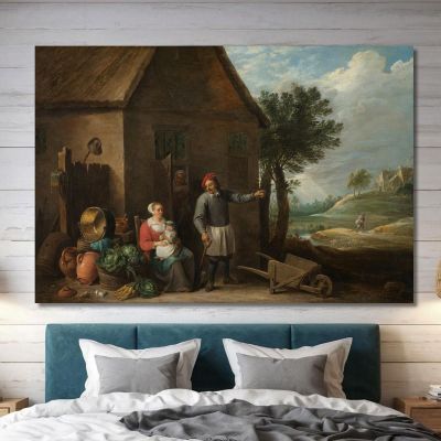 Husbandman At A Cottage Door With A Seated Woman And Child David Teniers The Younger dty42 canvas print 