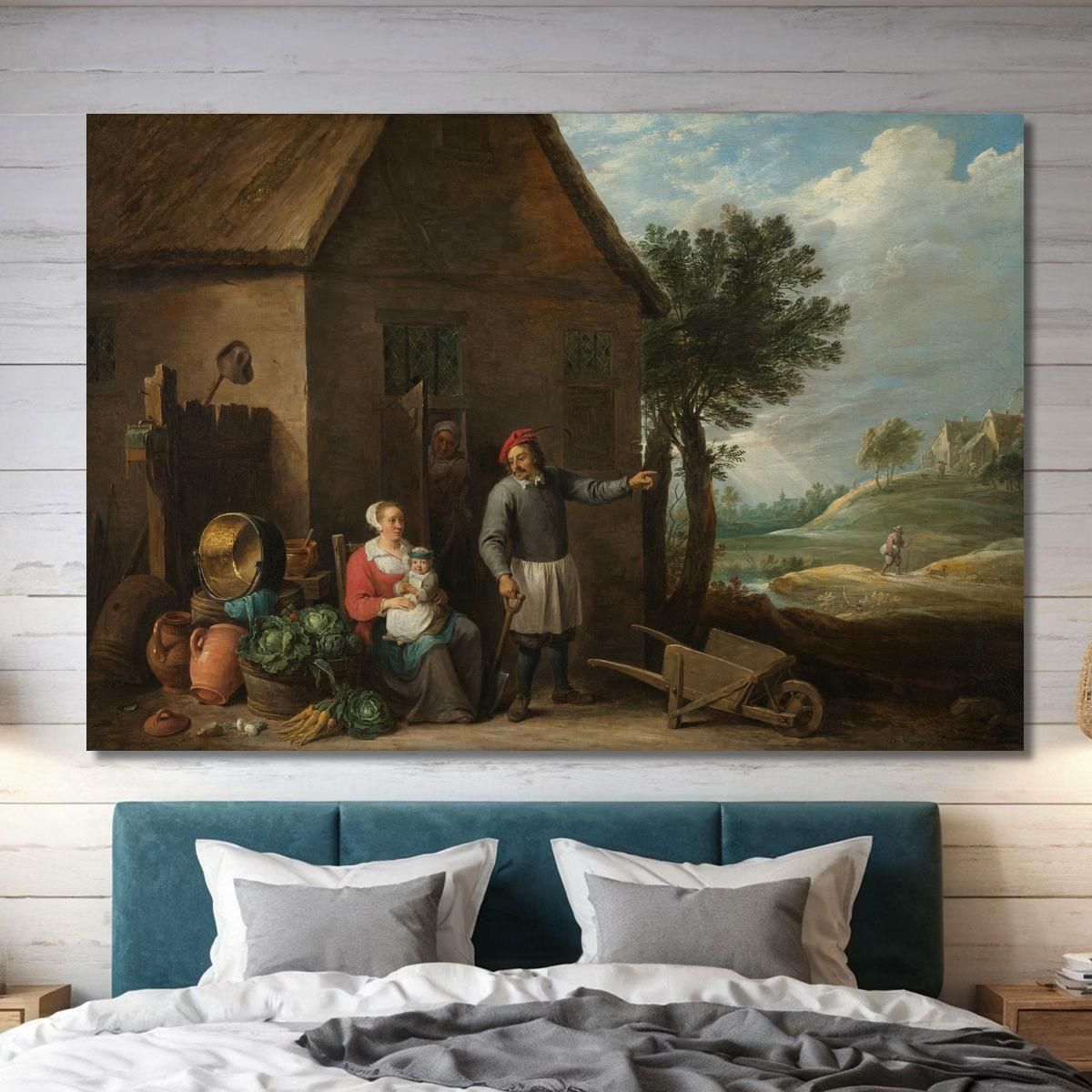 Husbandman At A Cottage Door With A Seated Woman And Child David Teniers The Younger dty42 canvas print 