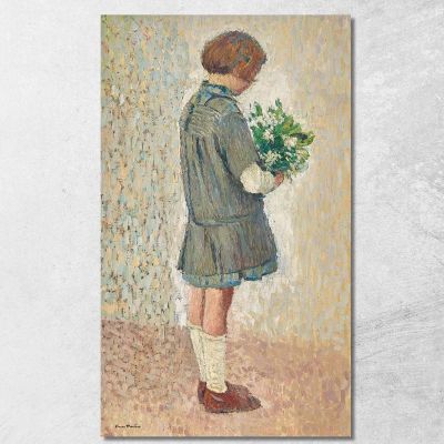 Little Girl In A School Apron Holding A Bouquet Henri Martin hmt27 canvas print