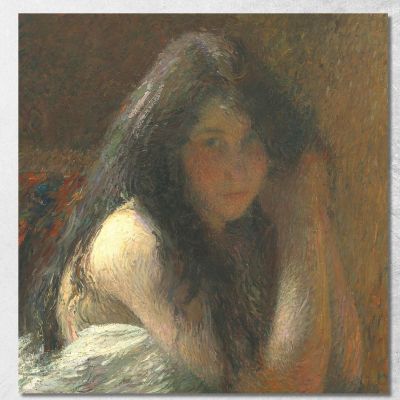 Young Woman Combing Her Hair (Oil On Canvas) Henri Martin hmt30 canvas print 