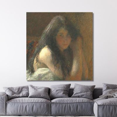 Young Woman Combing Her Hair (Oil On Canvas) Henri Martin hmt30 canvas print 
