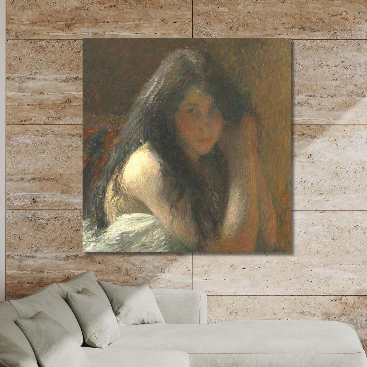 Young Woman Combing Her Hair (Oil On Canvas) Henri Martin hmt30 canvas print 