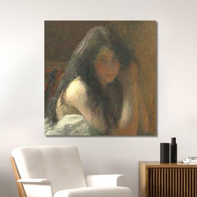 Young Woman Combing Her Hair (Oil On Canvas) Henri Martin hmt30 canvas print 