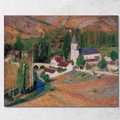 The Church Of Labastide-Du-Vert With The Bridge And The River On An Autumn Evening Henri Martin hmt63 canvas print 