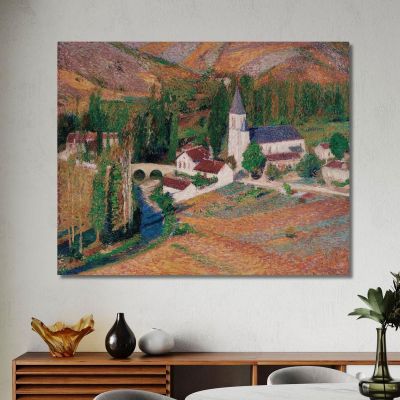 The Church Of Labastide-Du-Vert With The Bridge And The River On An Autumn Evening Henri Martin hmt63 canvas print 