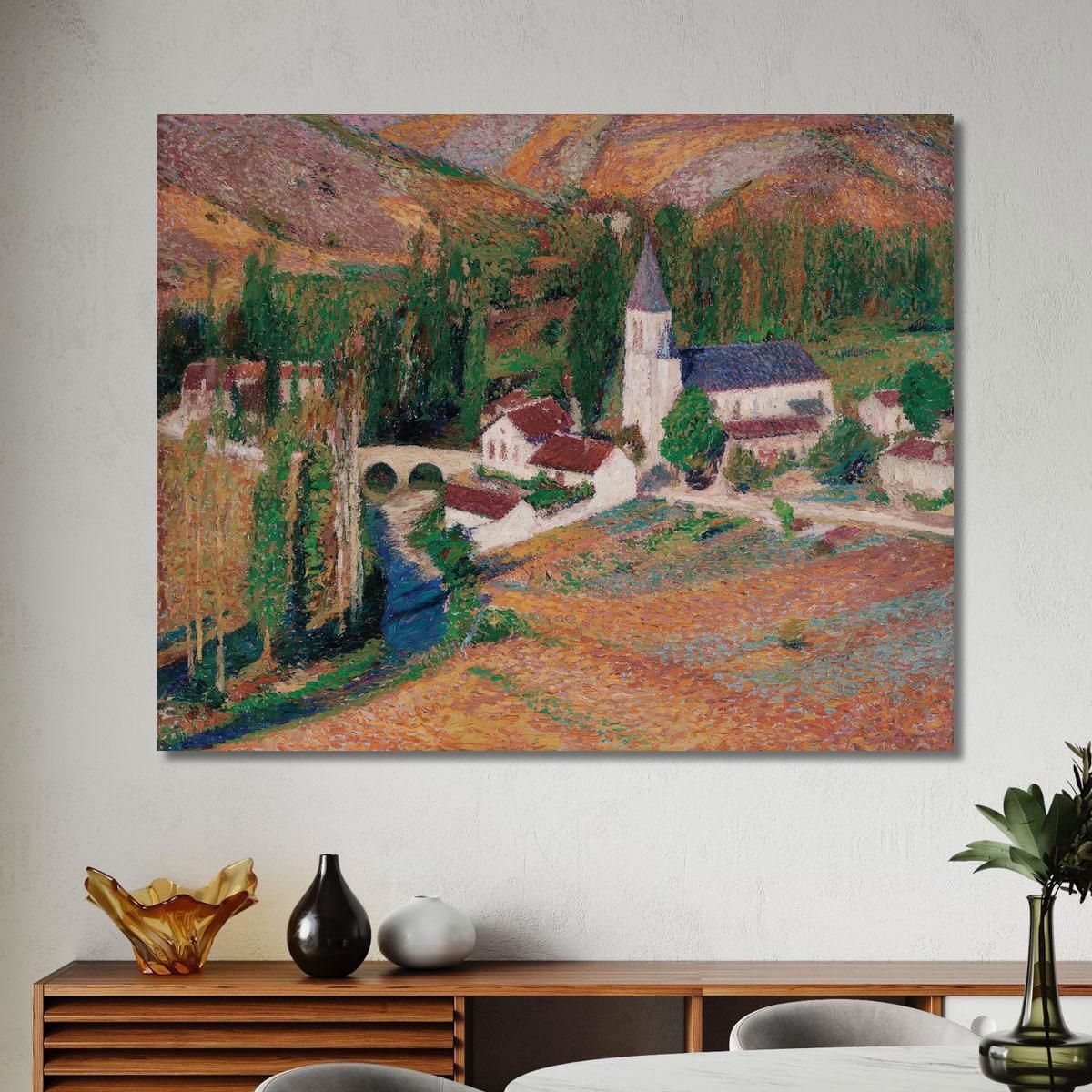 The Church Of Labastide-Du-Vert With The Bridge And The River On An Autumn Evening Henri Martin hmt63 canvas print 