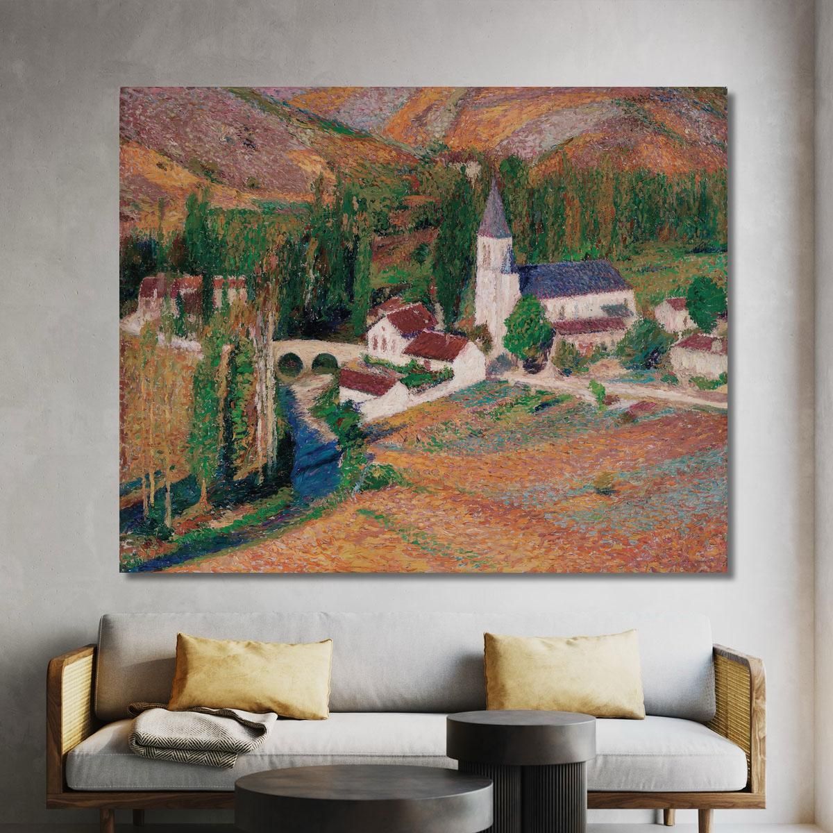 The Church Of Labastide-Du-Vert With The Bridge And The River On An Autumn Evening Henri Martin hmt63 canvas print 