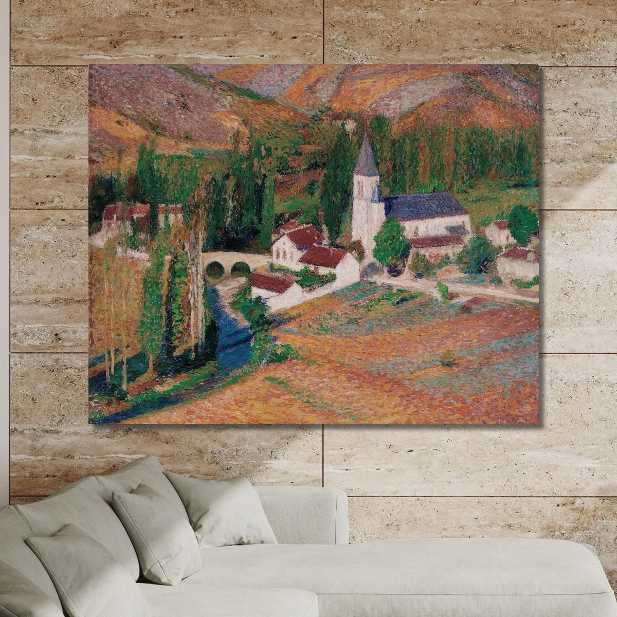 The Church Of Labastide-Du-Vert With The Bridge And The River On An Autumn Evening Henri Martin hmt63 canvas print 
